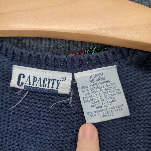 Capacity Womens Full Zip Christmas Sweater Cardigan Size M Blue Bulbs - Picture 11 of 11